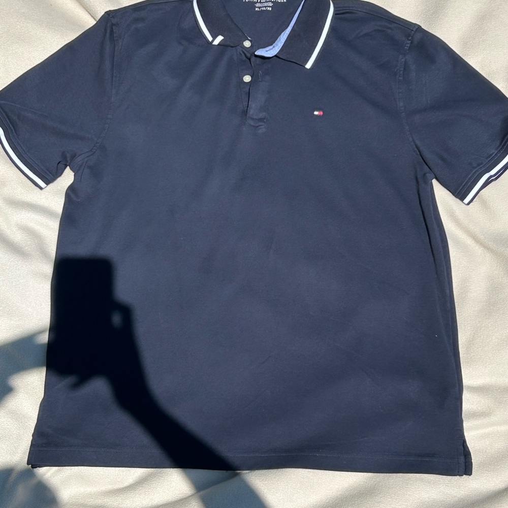 Tommy Hilfiger Blue and White Polo Shirt Classic Design